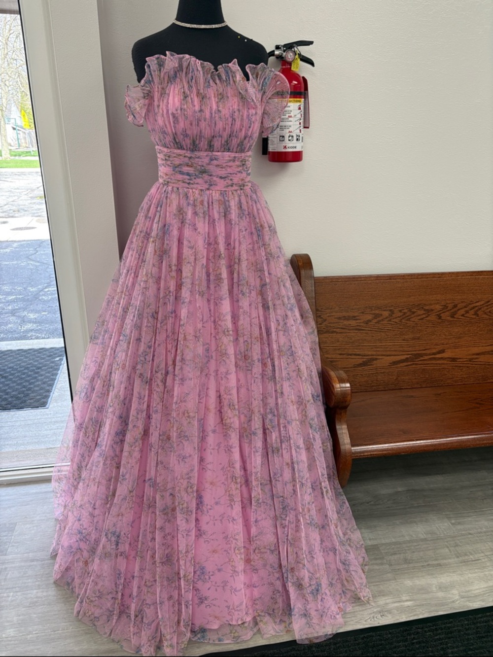 JVN 26209 Pink Sparkle Tulle Ruffled Dress Gown